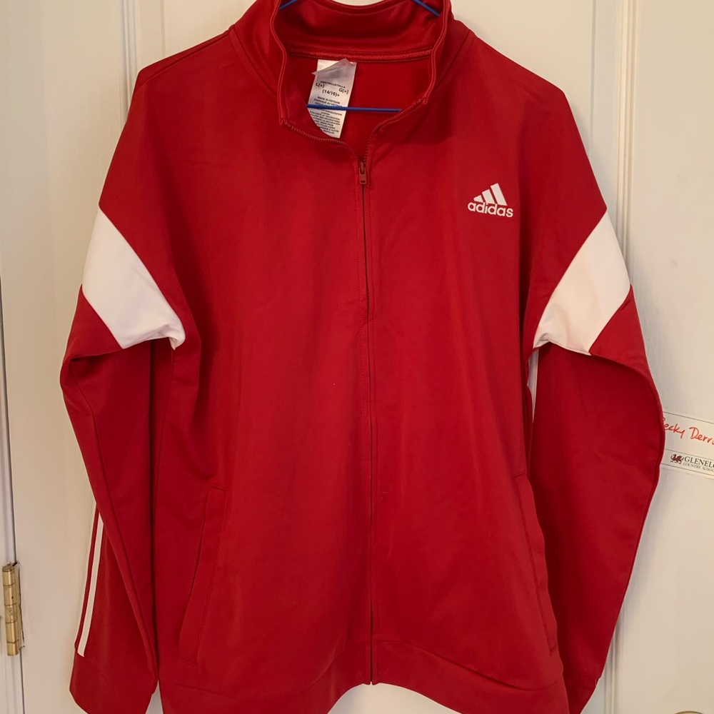 Adidas  red tricot jacket. Youth large NWT